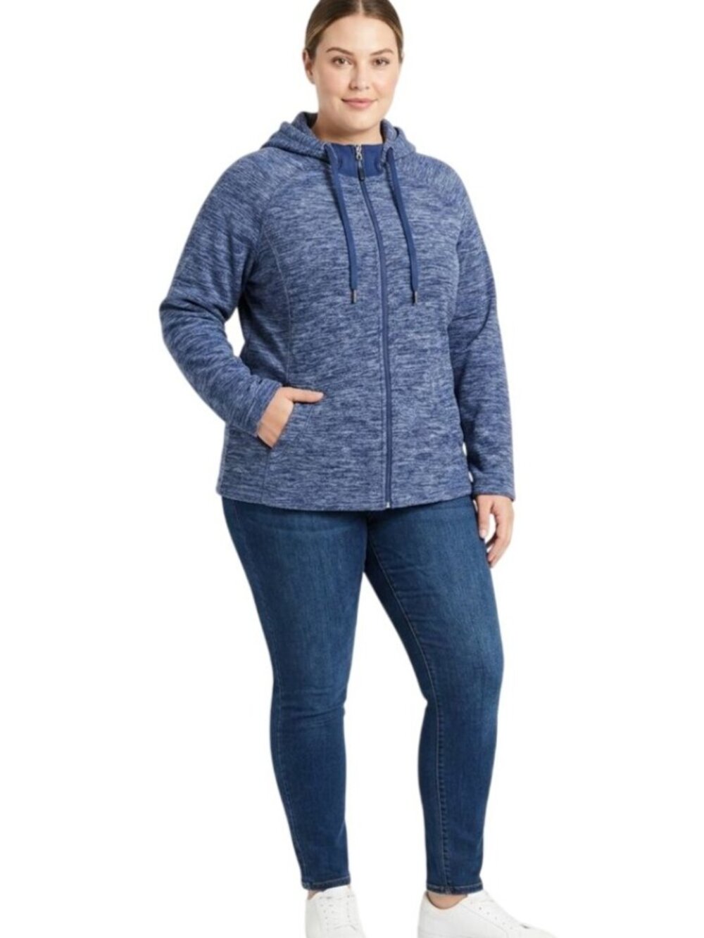 Green Tea Blue Heathered Full Zip Front Drawstring Hoodie Sweater Women's XL